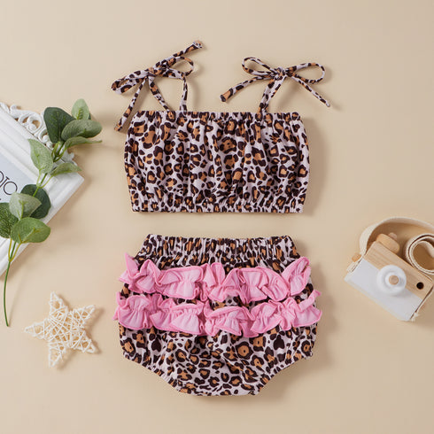 Summer girls leopard-print suspenders swimsuit